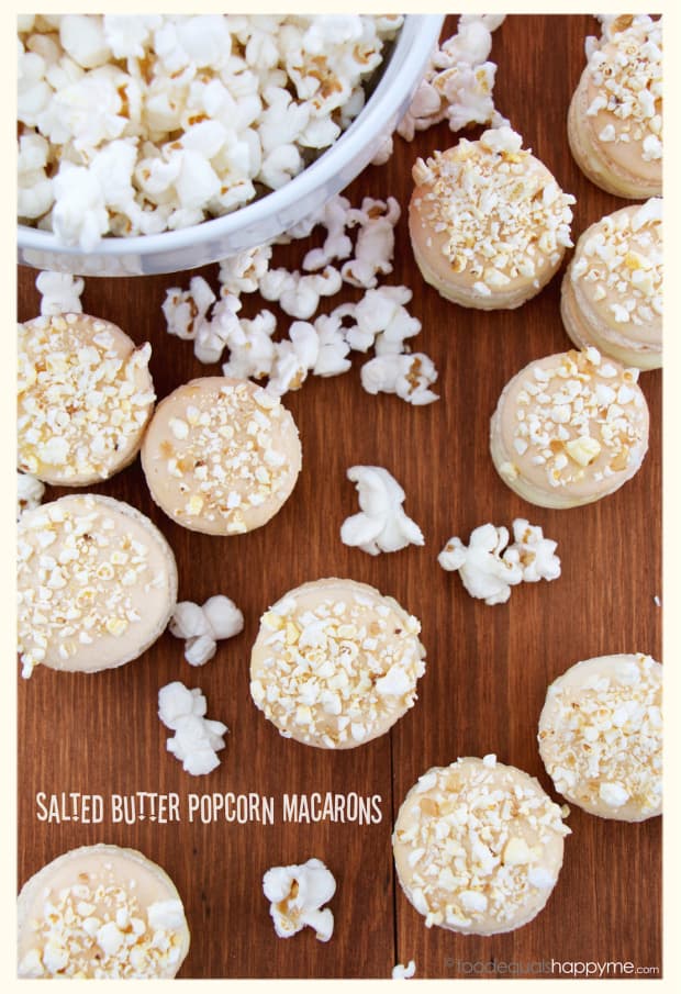 Salted butter popcorn macarons made with ground almonds